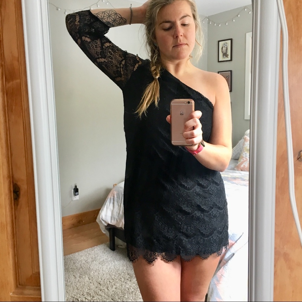 One Sleeved Little Black Dress Size Large